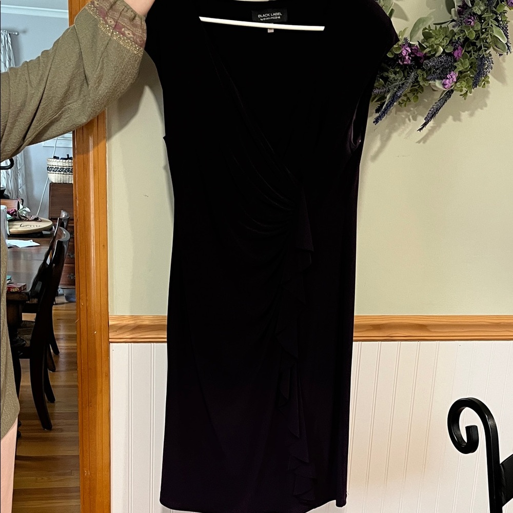 Black Label by Evan Picone Plum Ruffle-Front Midi Dress